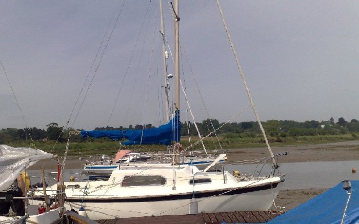 Tiki seen at her pontoon. We see her starboard side.
