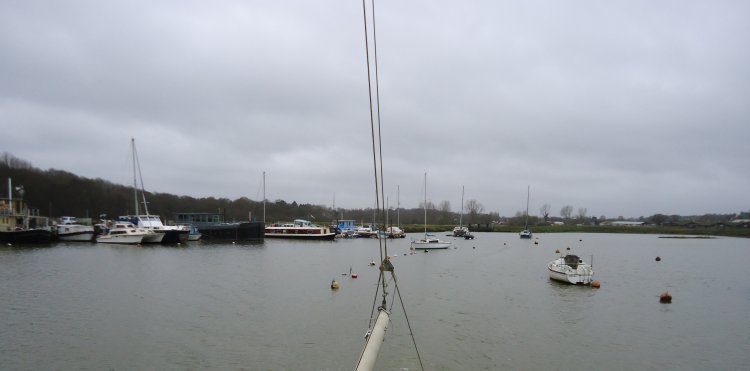 Leaving the boatyard - passing lost of empty moorings