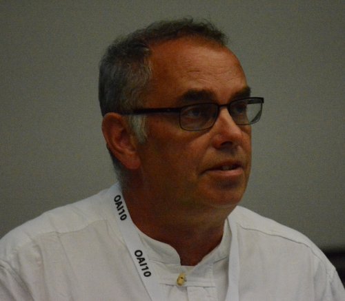 Close up of Phil Archer giving the talk in Geneva